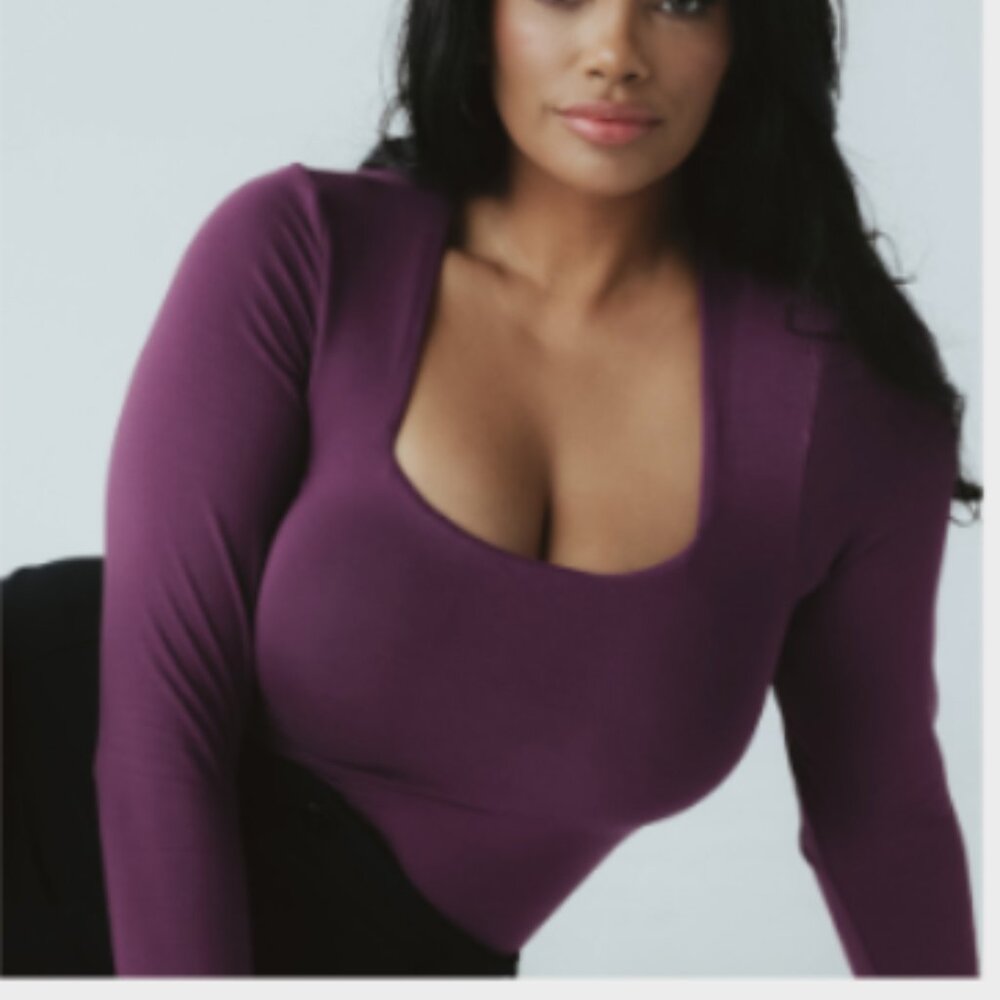 Long Sleeve Square Neck Tee - Klassy Network in Plum